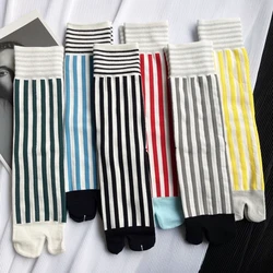Colorido penteados algodão toe meias listrado retro moda feminina tabi meias harajuku japonês médio tubo esportes dividir toe meias