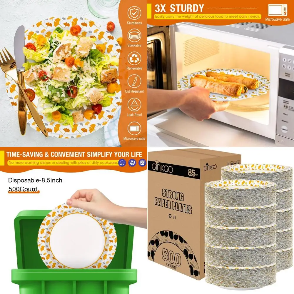 

Bulk 500 Pack 8.5 Heavy-Duty Disposable Paper Plates for Parties and Everyday Use