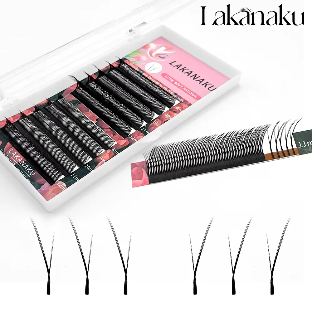LAKANAKU YY Shape Fox Eyes Eyelashes 0.07mm Faux Mink C/D Curl Natural Soft Brazilian Premade Volume Fan Kitten Lashes Extension image 4