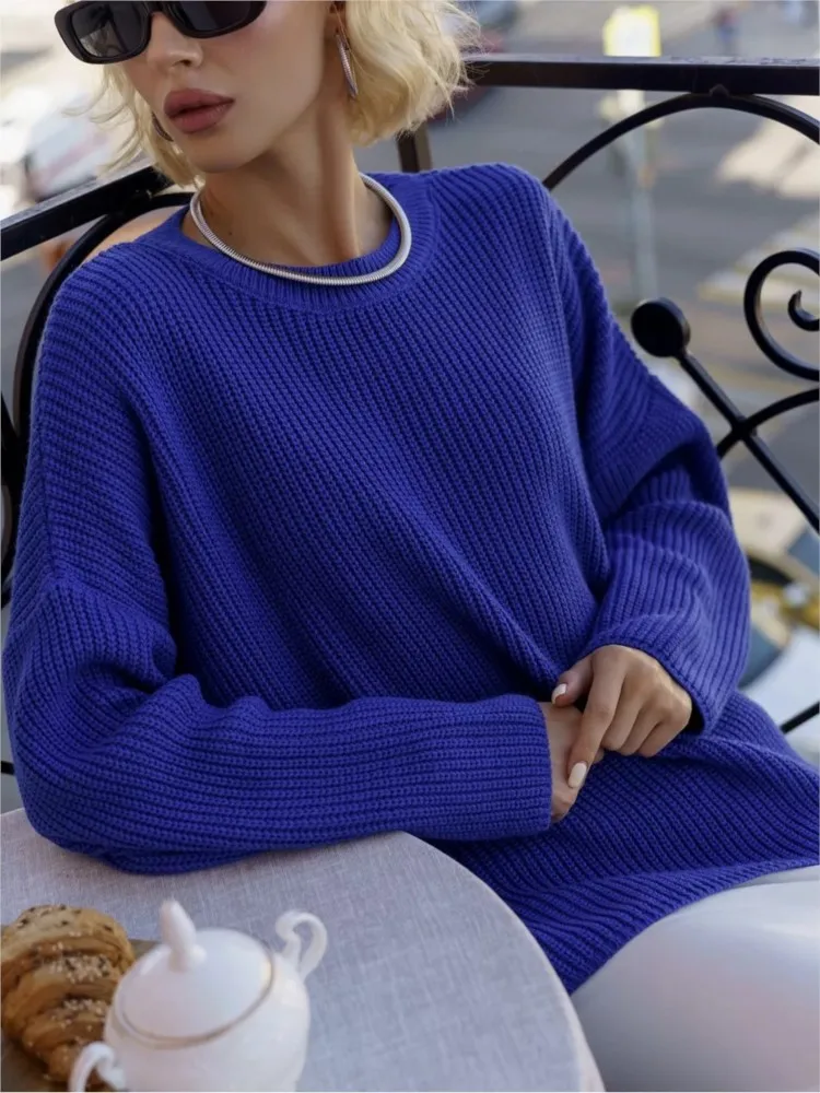 Casual Loose Solid Knitted Pullover Sweater For Women Long Sleeve O-neck Sweater Female Autumn Winter Warm Office Ladies Sweater