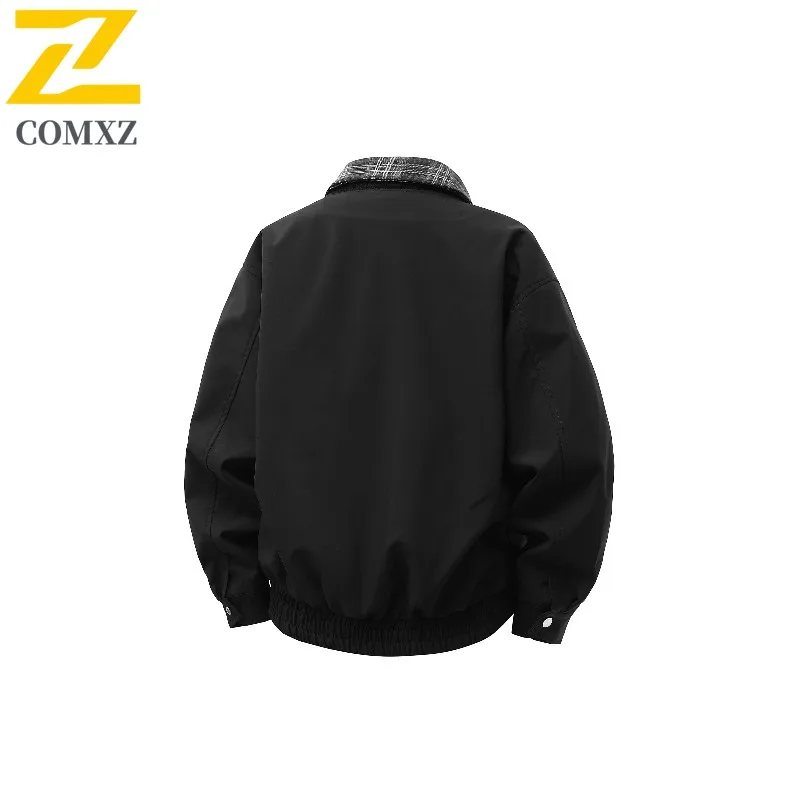 COMXZ 2025 Mens Detroit Style Plaid Two Piece Jacket Casual Coat