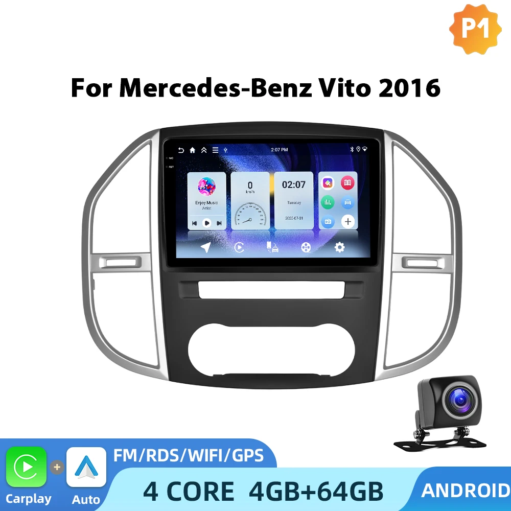 Podofo CarPlay 4G Android Radio voor Mercedes-Benz Vito 2016 Auto Intelligent Systeem 2 Din GPS Auto Multimedia Speler DVR