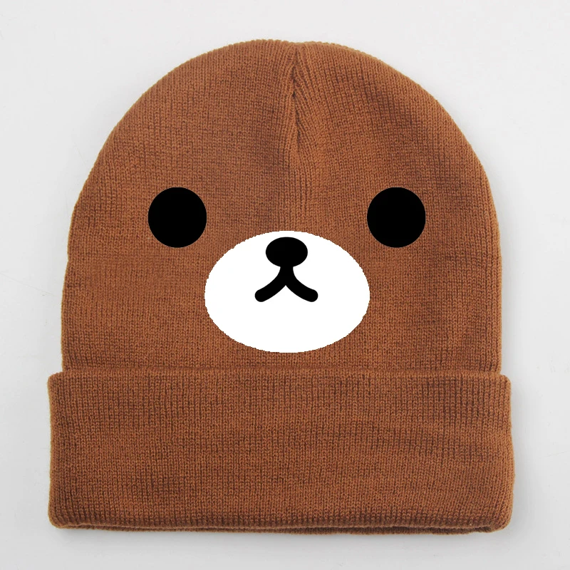 Leuke RULAKKUMA BEER Gebreide muts Muts Winter Warm Leuke Cartoon Anime Print Wollen muts voor kinderen Tieners Meisjes Jongens Outdoor Warme mutsen