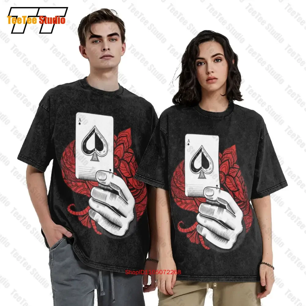 Poker Game Playing Cards Gambler Hands Casino Holdem Vintage Oversized T-Shirt Tee T404