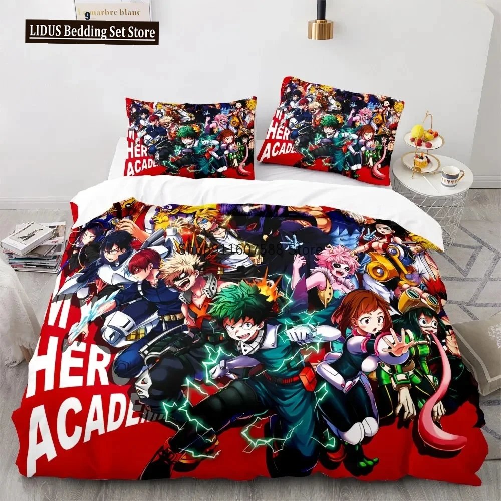 Juego de ropa de cama de personajes de Anime My Hero Academy, funda nórdica, edredón 3D, juego de cama, textiles para el hogar para niños, tamaño Queen y King, nuevo