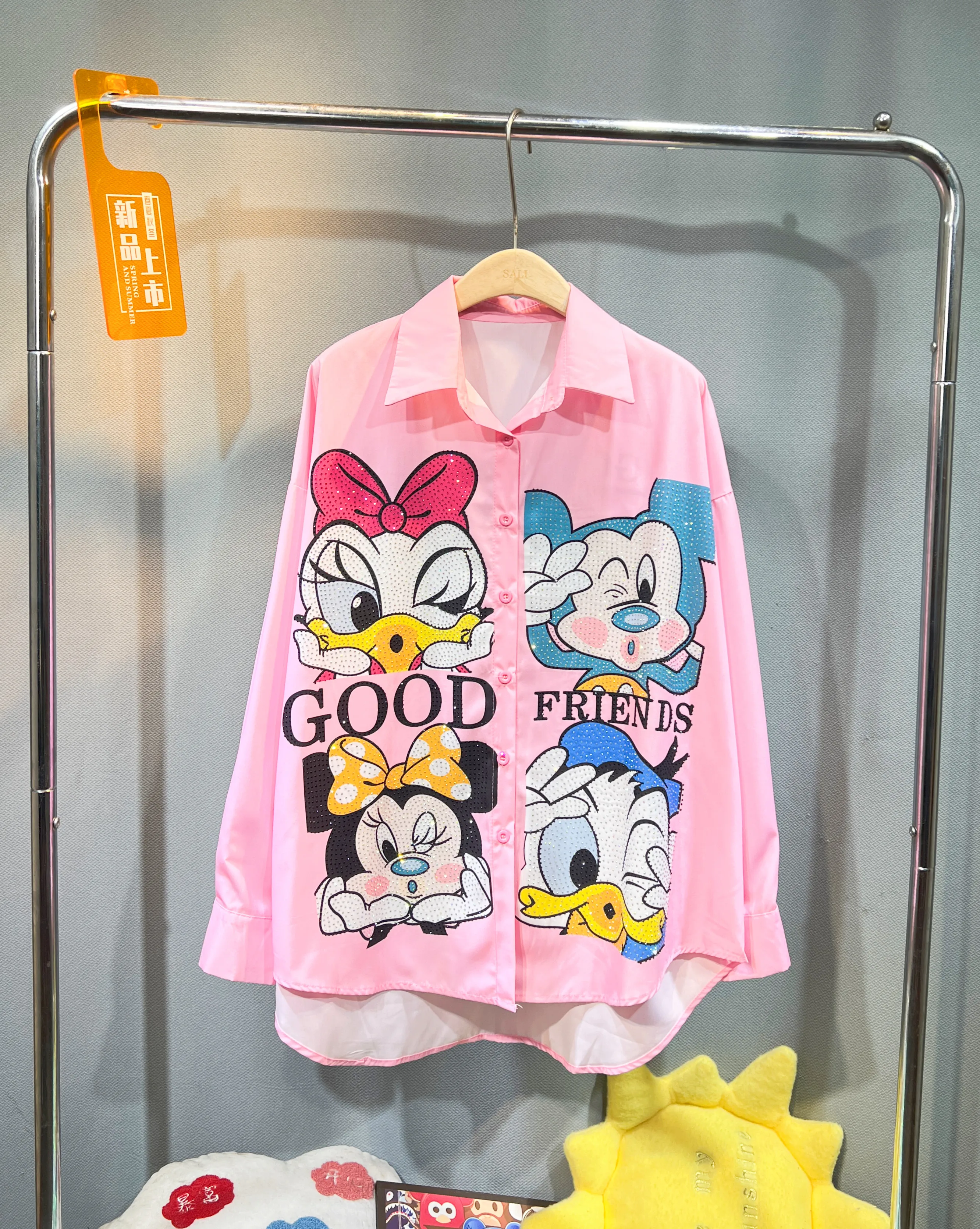 European Station Trendy Brand Heavy Industry Printed Cartoon Shirt Women's 2025 Autumn New Loose Versatile Long Sleeve Top