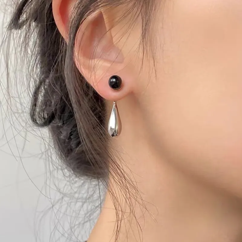 VENTFILLE 925 Sterling Silver Droplet Agate Earrings for Women Ear Stud Smooth Aesthetic Fashion Classic Jewelry Gift Dropship