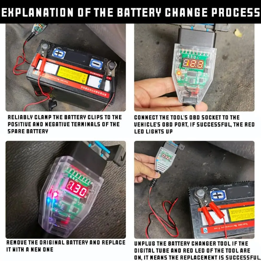 

Устройство защиты памяти OBD2 с цифровым дисплеем и зажимами типа «крокодил», универсальный разъем ECU для экстренного использования