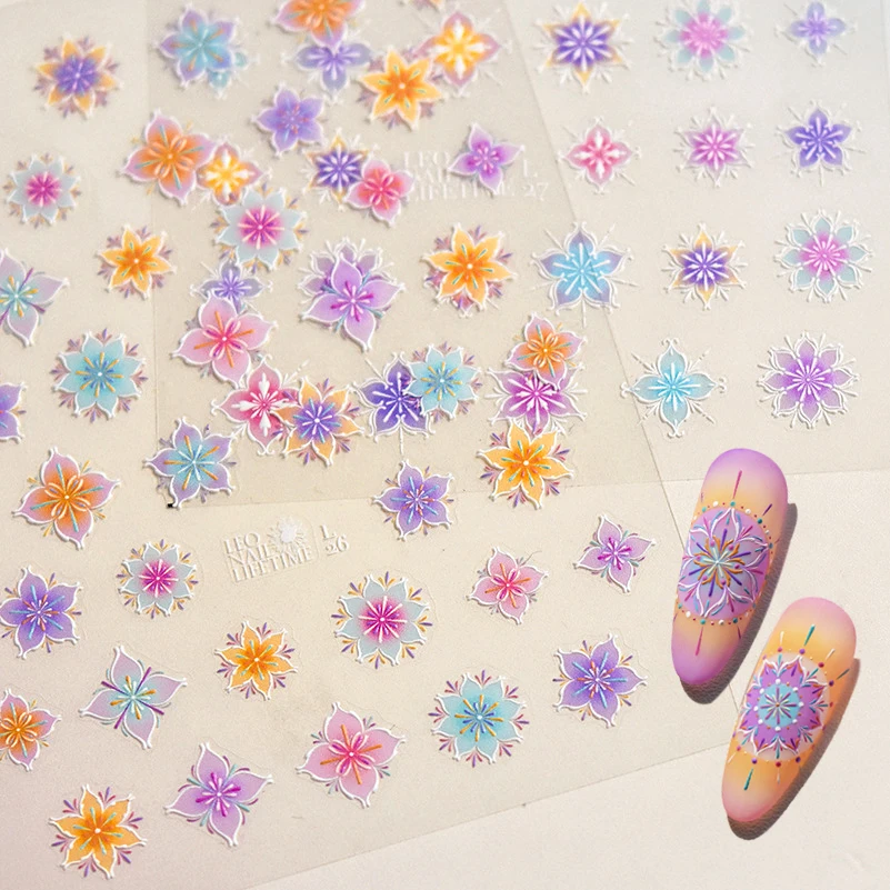 

Gradient Halo Dyeing Twining Flower Pearl Geometric Totem Bohemian 3D Self Adhesive Nail Art Decoration Stickers Manicure Decals