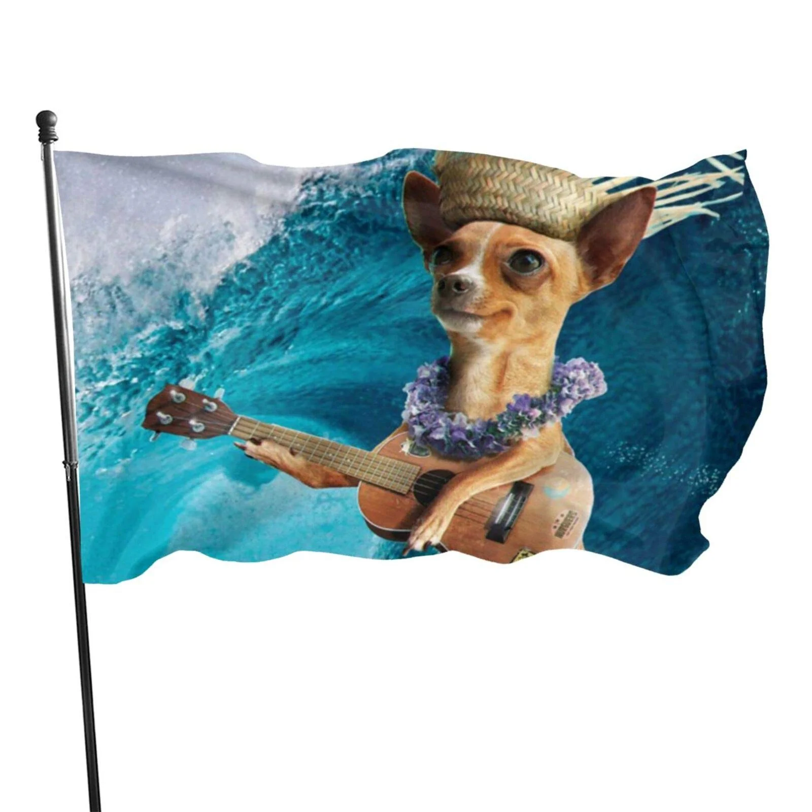 Chihuahua Dog Surfing and Playing Guitar Garden Flag Home Decoration Outdoor Indoor Decor Polyester Flag for Women Men Kid Gift