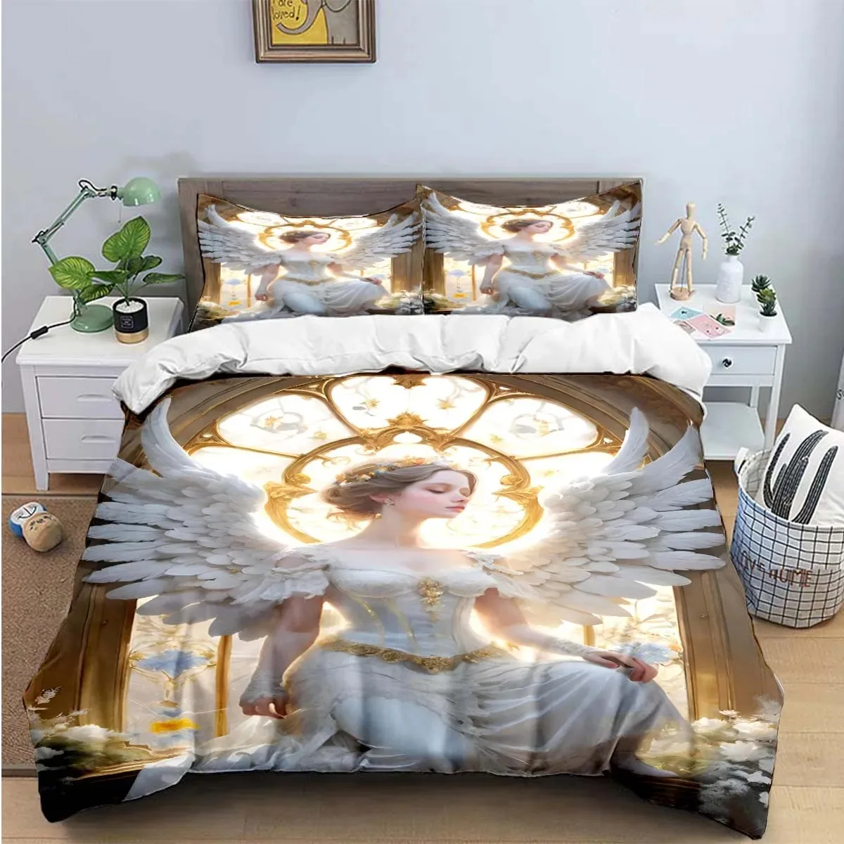 Exquisite Angel wings printed Bedding Sets exquisite set duvet cover bed comforter set bedding set luxury birthday gift