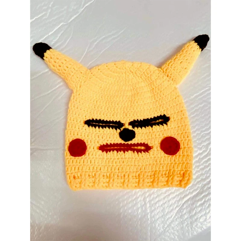 Pokemon Pikachu Handmade Funny novità Anime Cartoon Animal Knitted Hat Mask Beanie Halloween Party Birthday Cool Gift