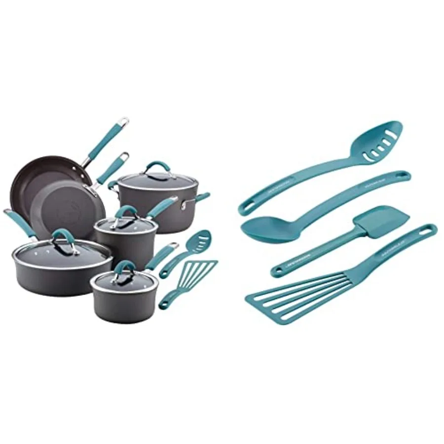 

12Piece Hard Anodized Nonstick Cookware Set with Gray Pots and Pans for HighHeat Cooking and Easy Cleanup Includes 4Piece Nylon