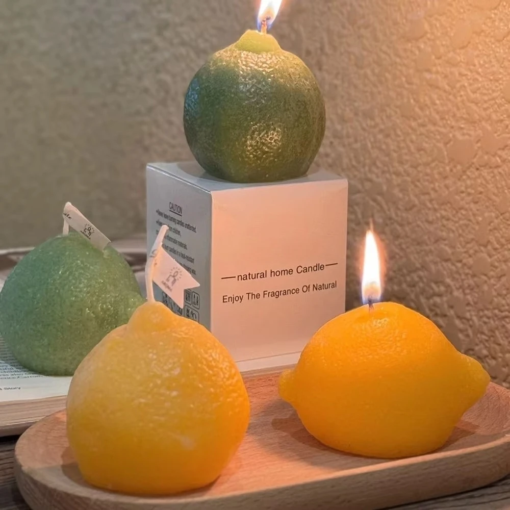 Zitronenkerze, kreative künstliche Obstkerzen, DIY-Duft, Geburtstagsgeschenk, Nachahmung von Obstkerzen, Duftkerzen, Ornamente