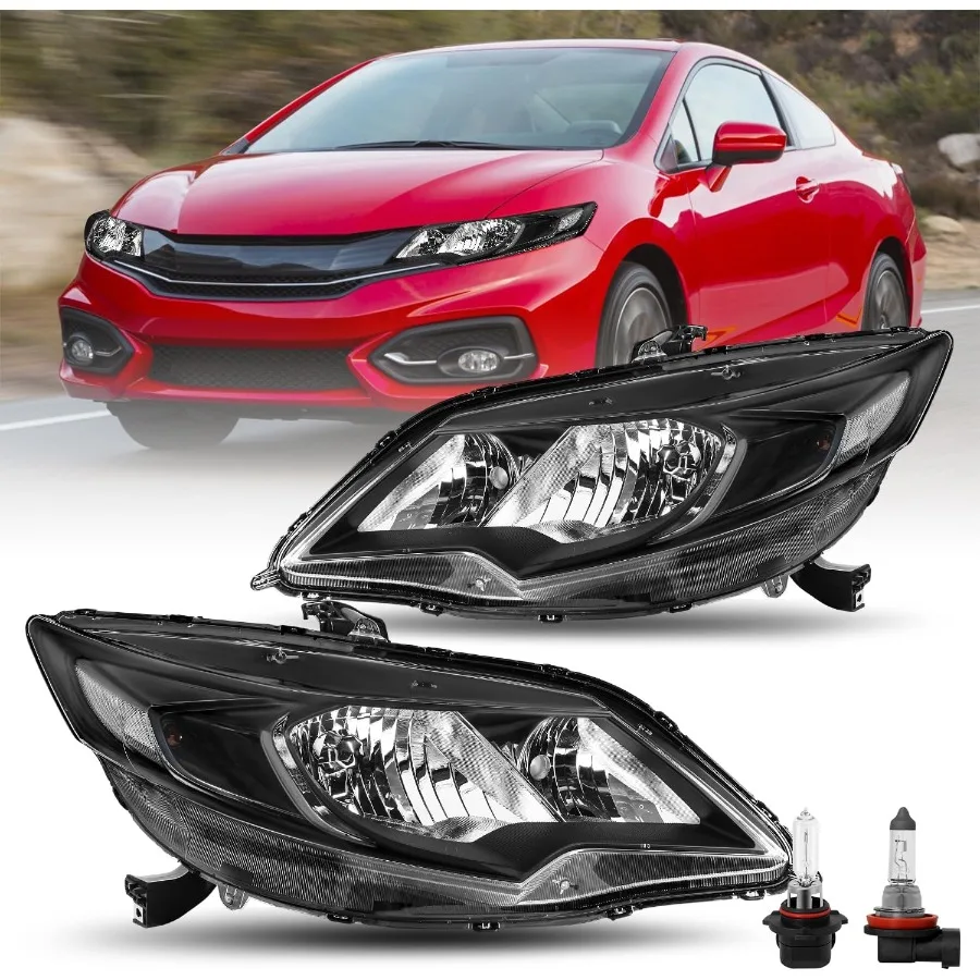 

Фара в сборе с лампами для Honda Civic Coupe 2Door 20142015 [Заводской галогенный тип] Замена фар OEM Пара черный Hous