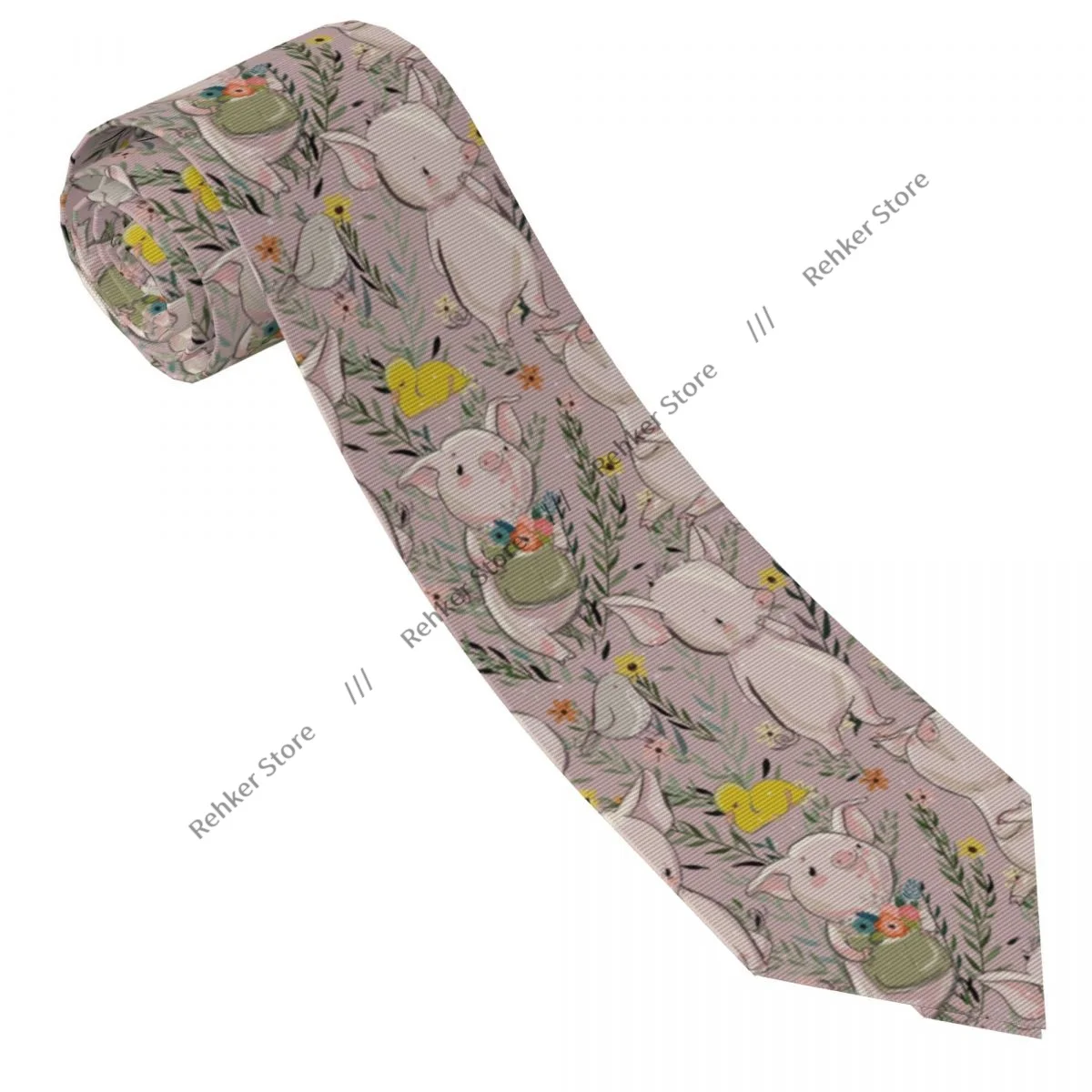 Mens Tie Classic Skinny Cute Pigs With Ducks Neckties Narrow Collar Slim Casual Tie Gift