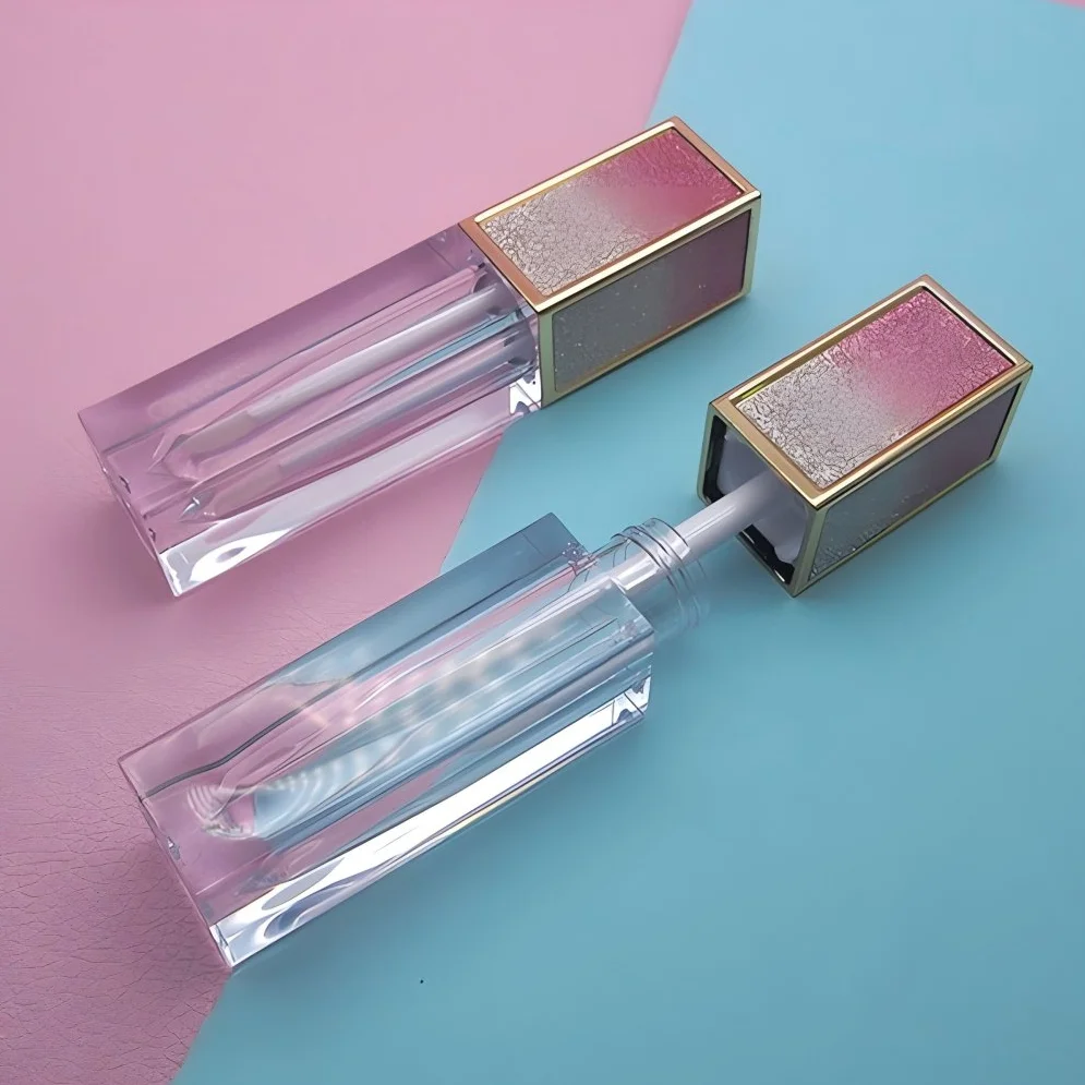 Lip Gloss Tube Custom Logo Square Luxurious Makeup Container Liquid Blush Glaze Empty Tube Lipgloss Base Packaging 4.5ml