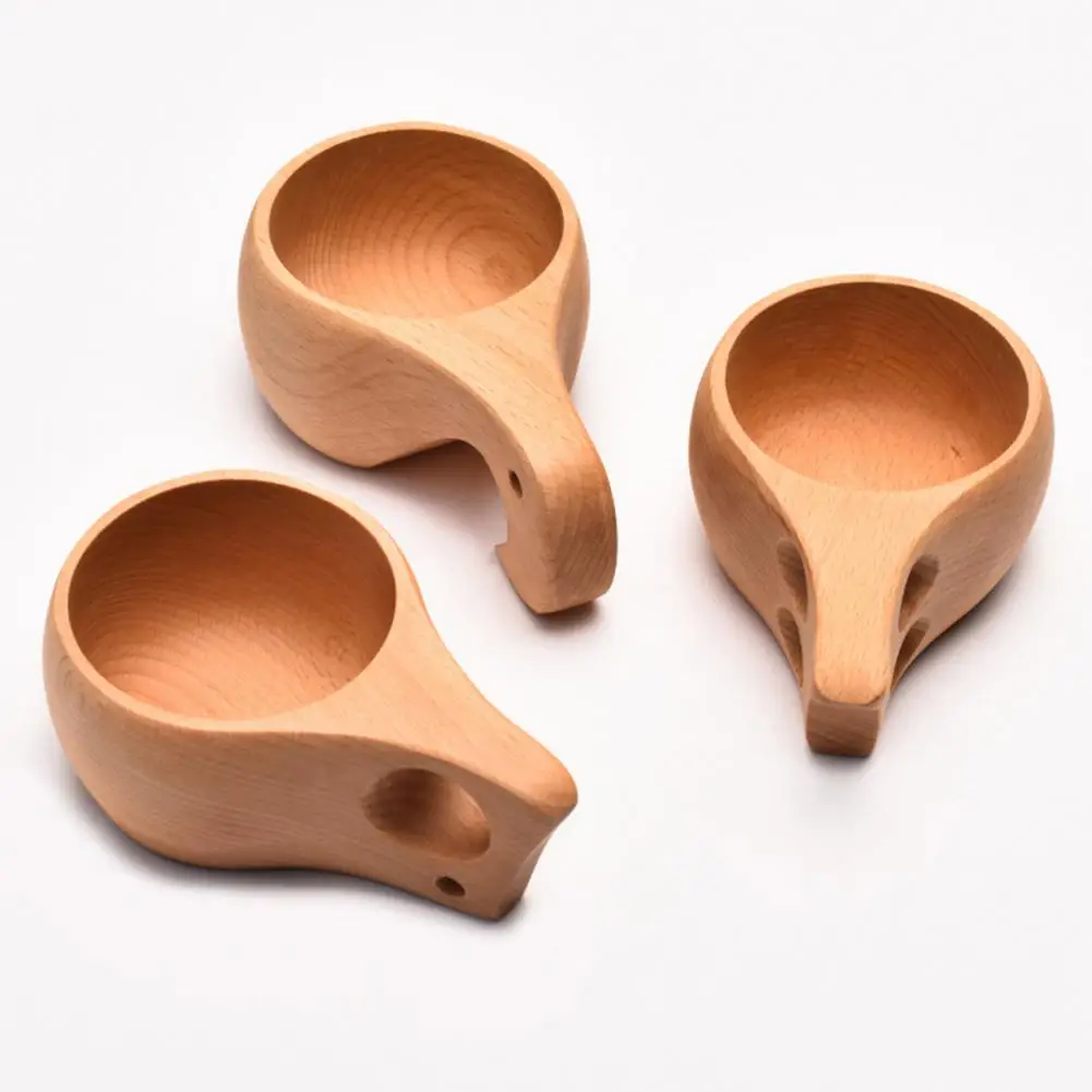 Handmade  Attractive Beech Wood Water Cup Gift Tea Cup with Handle   for Camping