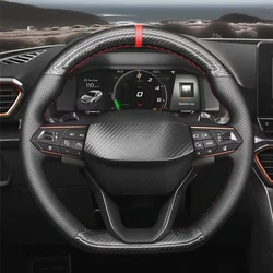 DIY Car Steering Wheel Cover Black Carbon Fiber Leather Genuine Leather For Seat Leon Ateca Tarraco 2020-2021 Seat Cupra Leon