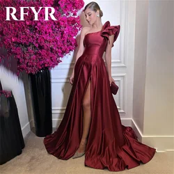 RFYR One Shoulder Stain Special Occasion Dresses Burgundy Formal Gown with High Split Long Evening Dresses vestidos de fiesta