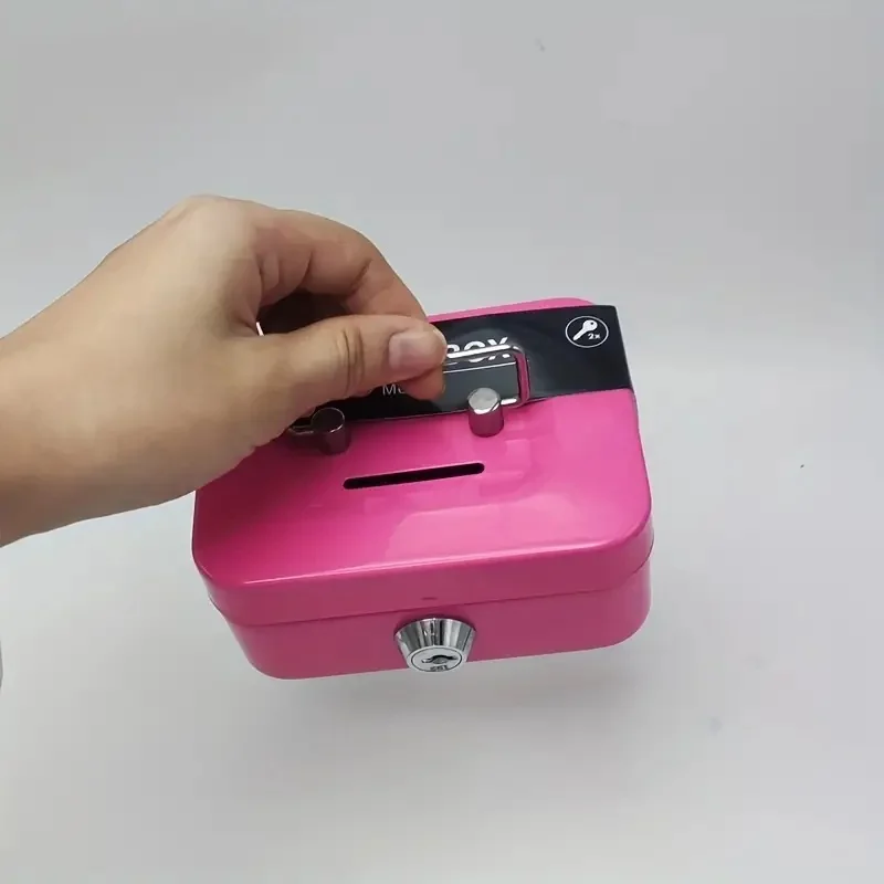 Metal Cash Box Safe Lock Handheld Piggy Bank Portable Security Money Storage Box With Key Coin Collection Container For Kids