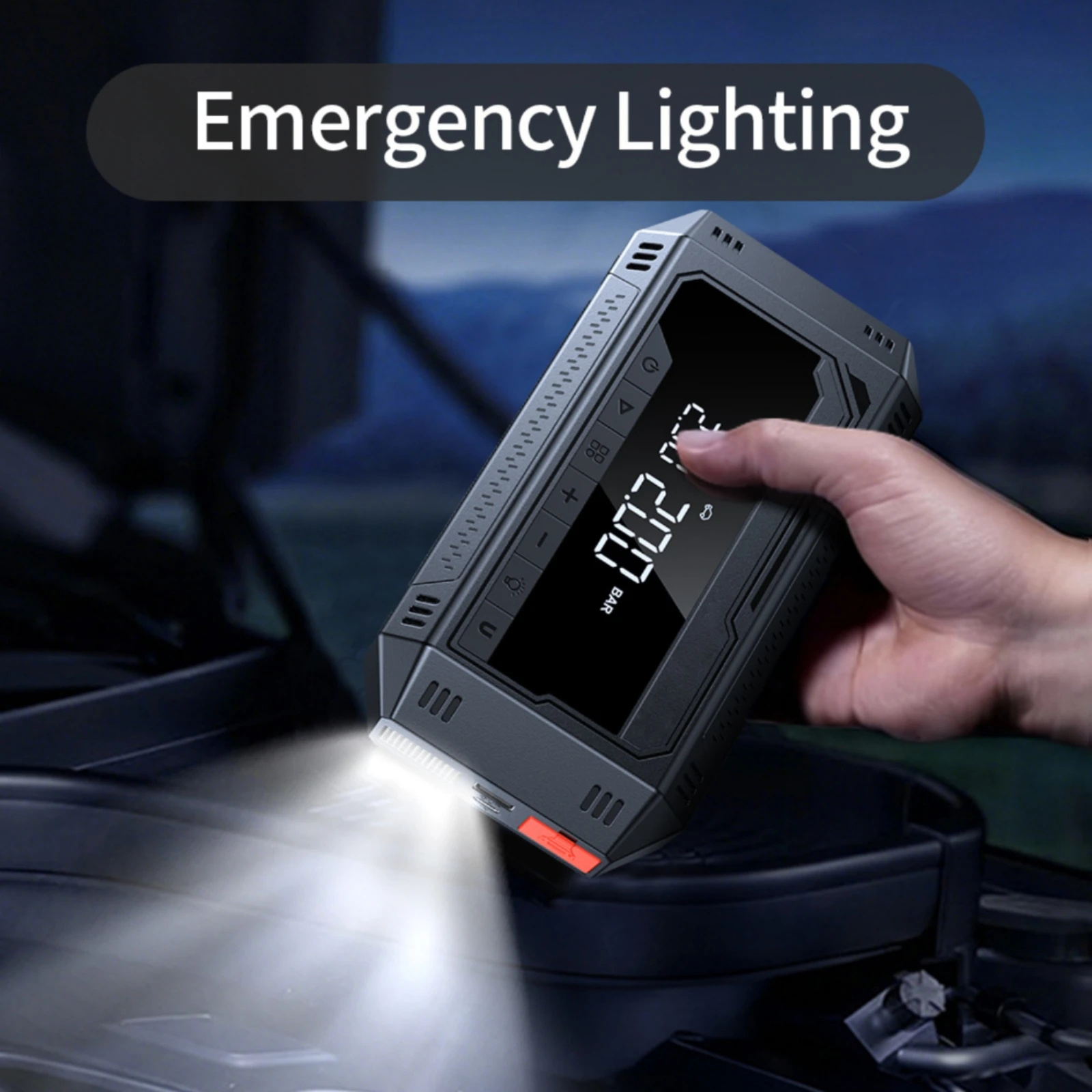 Car Jump Starter with Air Compressor Digital Jump Starter with Air Compressor Portable Power Bank with Flashlight Rechargeable