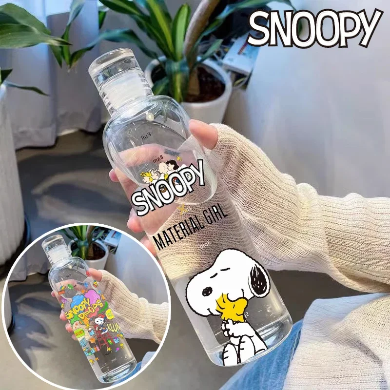 500ML Snoopy Water Bottle Anime Sports Water Cup Large Capacity Portable Plastic Cups Kids School Water Cup Motivational Cup