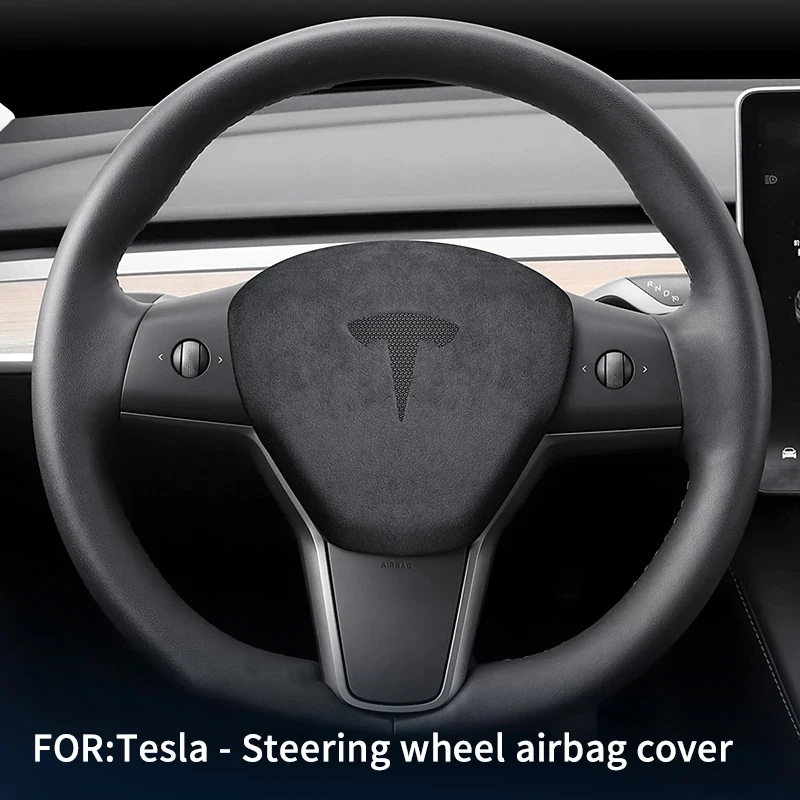 Car Interior Steering Wheel Horn Airbag Cover For Tesla Model 3 Model Y Top Super Suede Wrap Decorative Sheath Shell Accessories