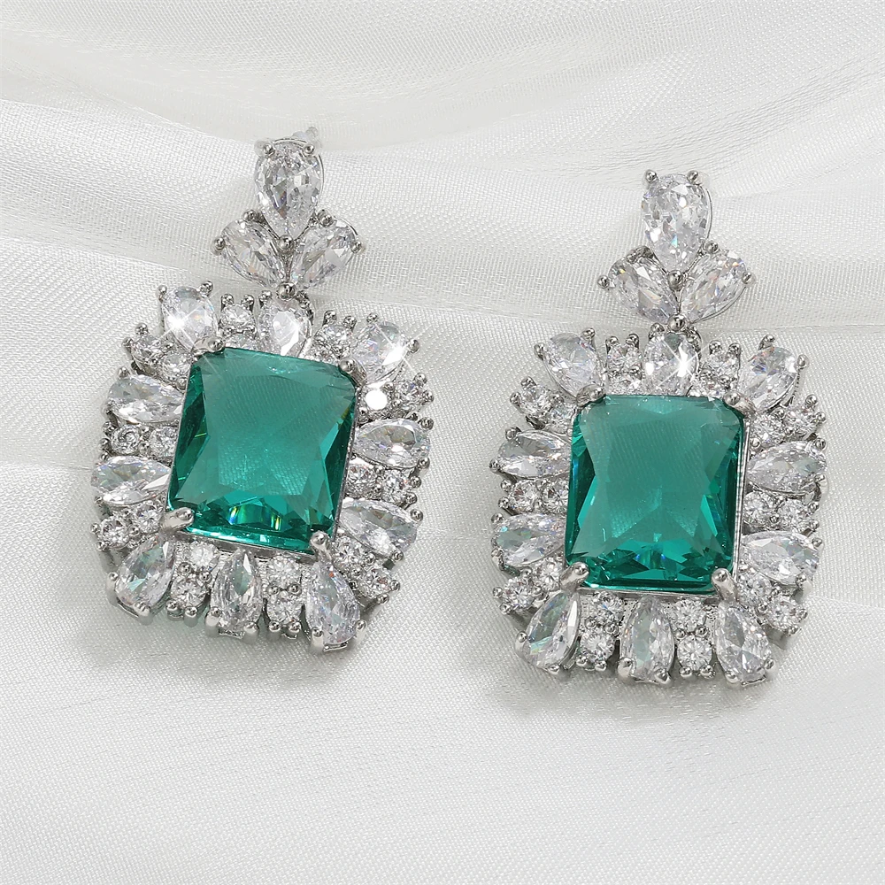 ZAKOL Luxury Green Shiny AAA Zircon Drop Earrings for Women Gorgeous Dubai Earring Party Jewelry