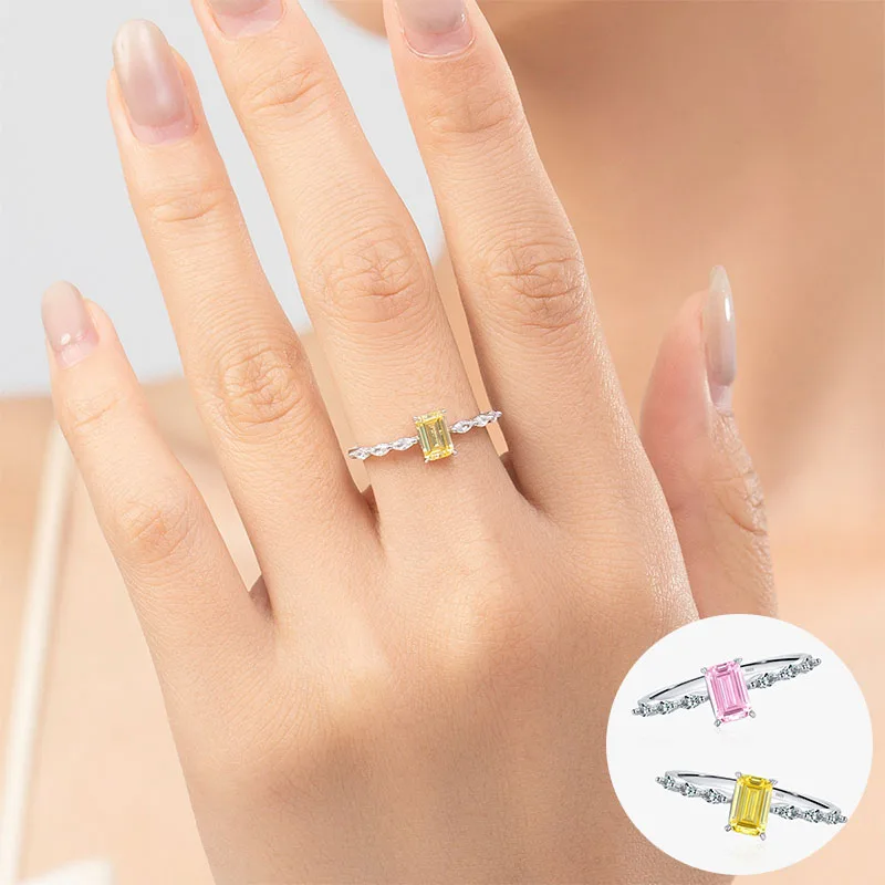 

100% 925 Sterling Silver Zircon Geometric Ring for Woman Girl Fashion Simple Square Design Jewelry Party Gift Dropshipping