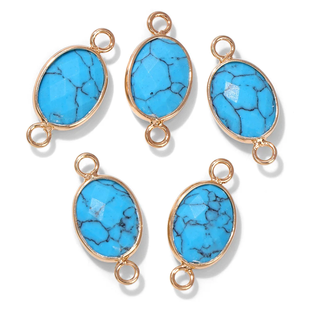 Natural Oval Shape Faceted Stone Pendant Tiger Eye Quartzs Connector Charms For Jewelry Making Bracelet Earrings Necklace DIY