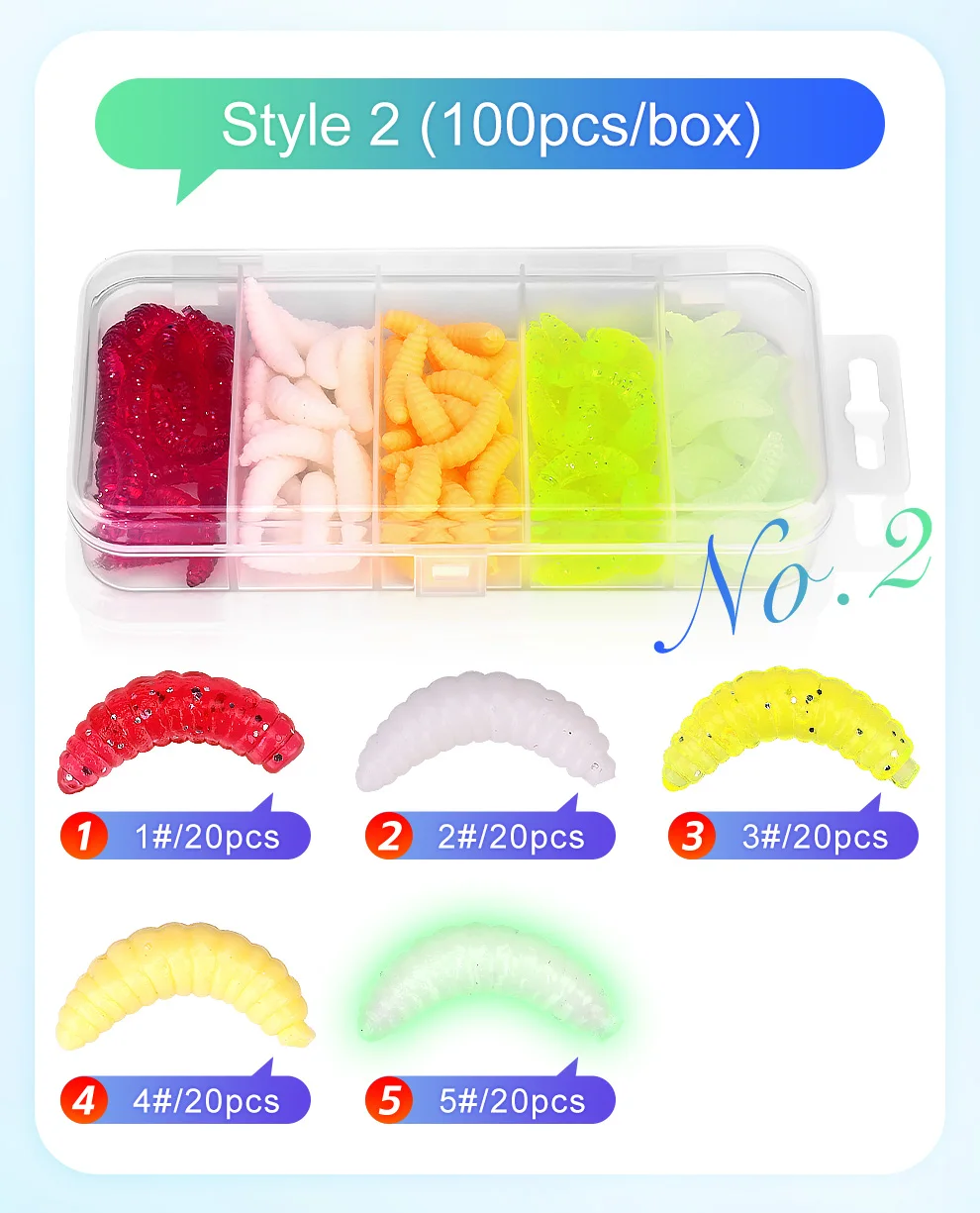 WEIHE 5 Farben Künstliche Weicher Köder Combo Mini Mehlwurm Köder Kit Made Köder Süßwasser Salzwasser Wobbler Pesca Köder Box – Detail 6