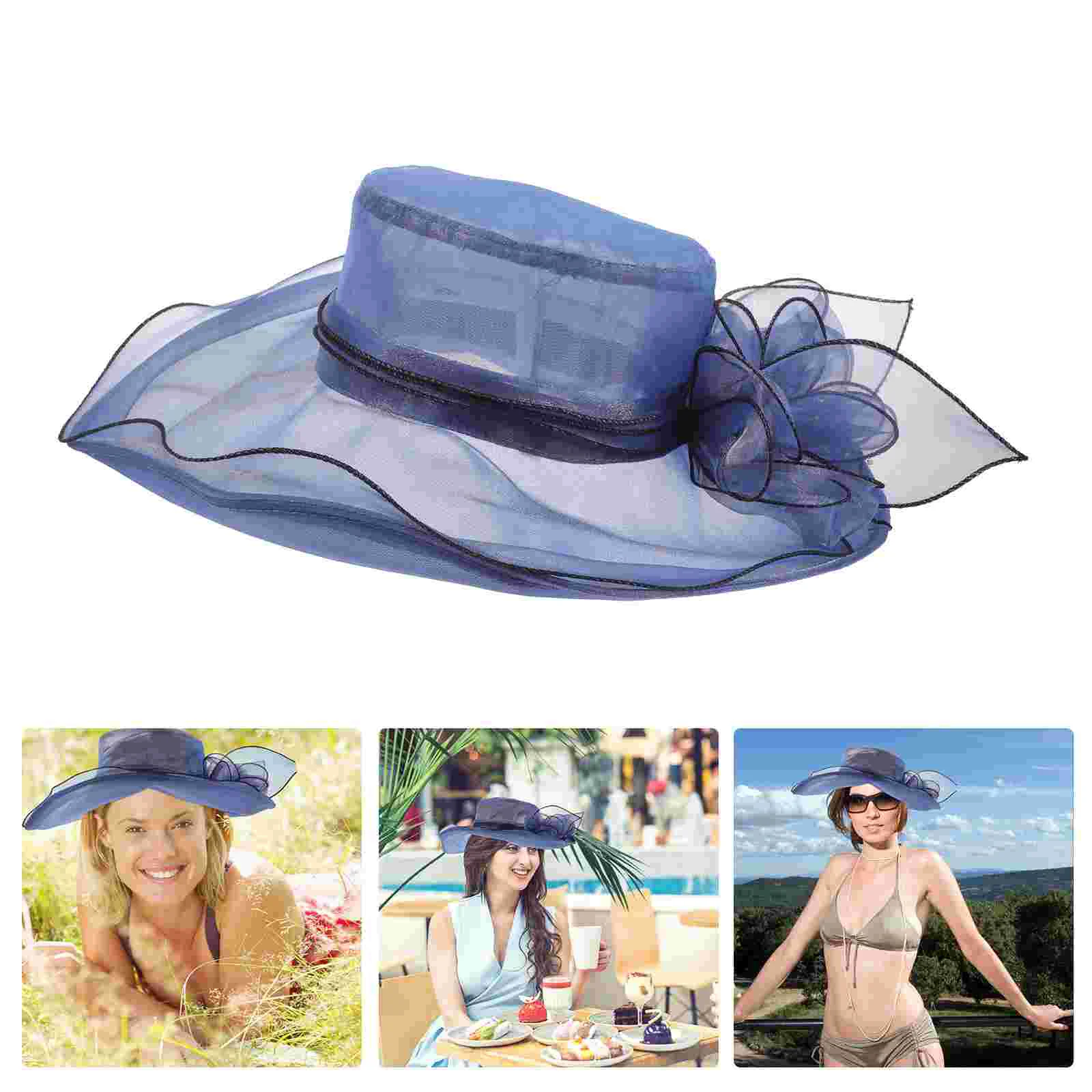 

Women Gauze Church Hat Female Wide Brim Hat Church Sun Visor Hat Summer Church Hat Decor fascinator women church hat