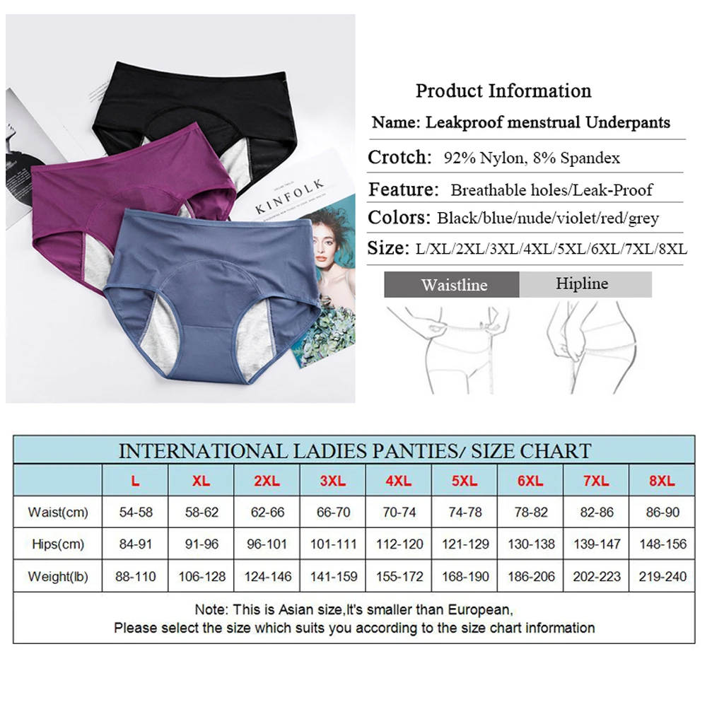 Plus Size Menstrual Panties Leak Proof Briefs Women Solid Cotton Panties Lingerie Absorbency Comfortable Physiological Underwear