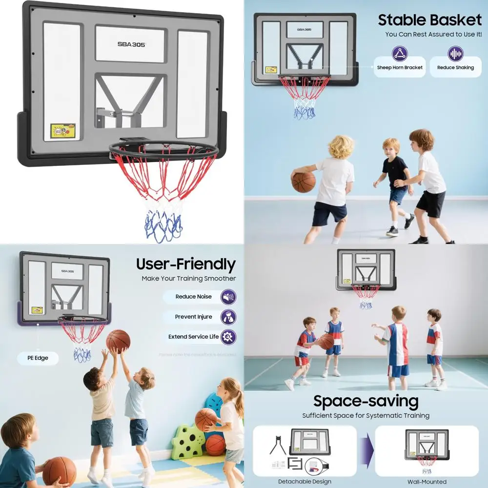 نظام طوق كرة السلة للاستخدام الداخلي والخارجي مع لوحة خلفية مقاومة للكسر من PET وحافة متينة، شبكة مناسبة لجميع الأحوال الجوية لتركيب الحائط