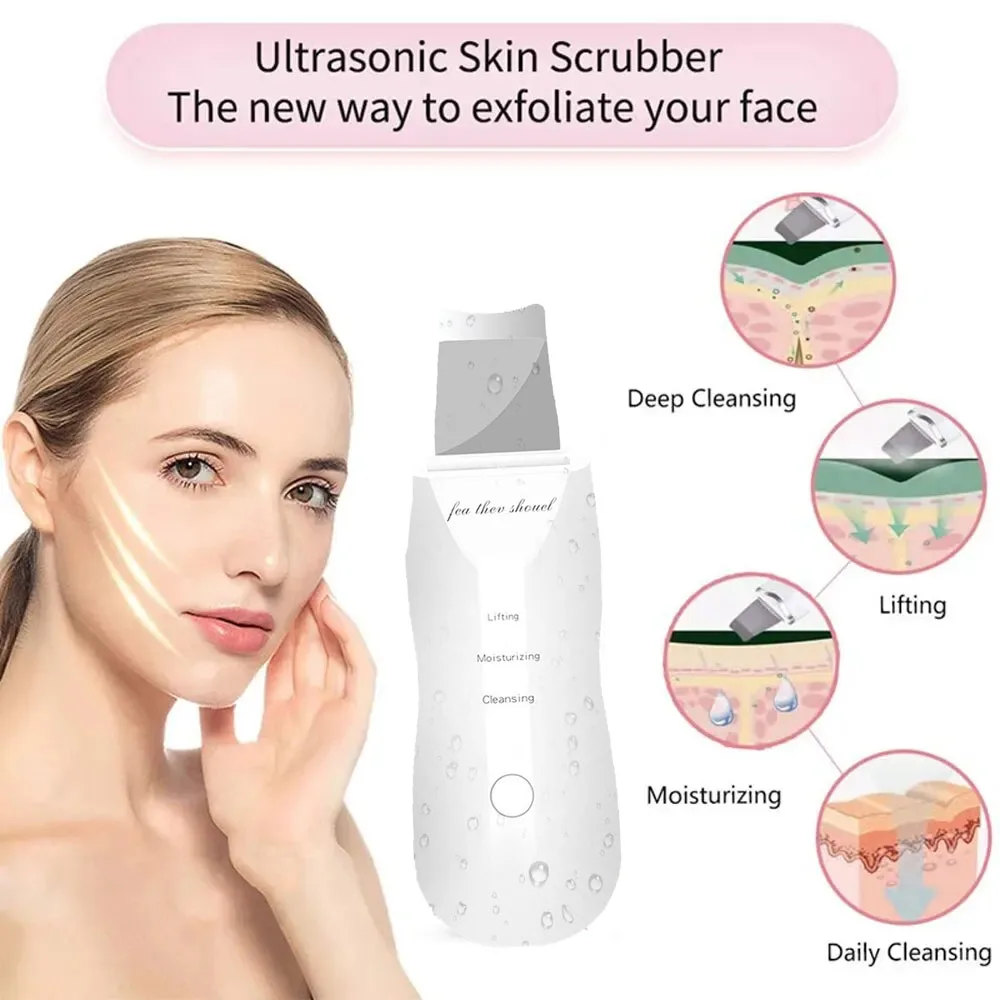 Ultrasonic Skin Scrubberskin Peeling Machine Blackhead Remove Deep Face Cleaning Ion Acne Pore Cleaner Spatula Shovel Scrubber