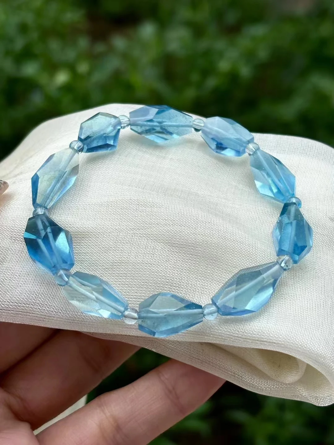 Natural Blue Aquamarine Faceted Clear Beads Bracelet 10x16mm Women Men Brazil Stretch Blue Aquamarine Jewelry AAAAA