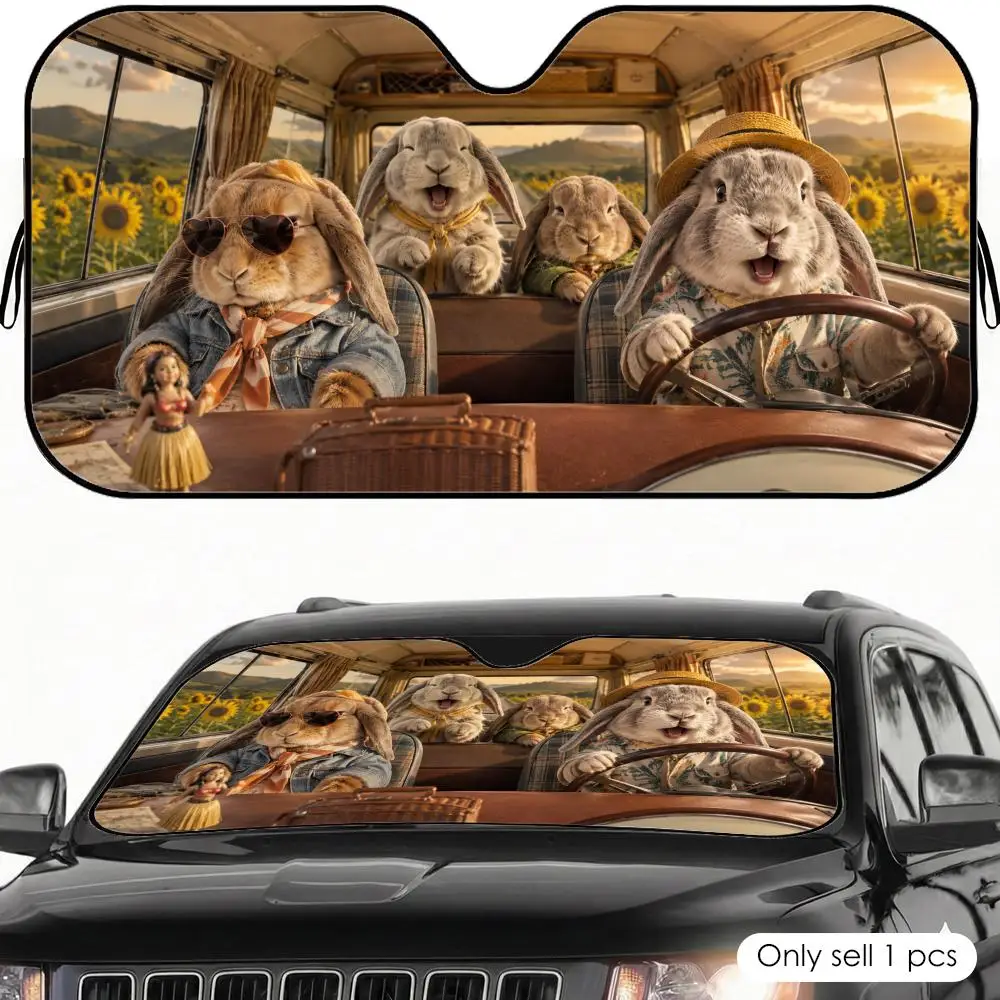 

Funny Lop-eared Rabbit Driving Sun Visor Reusable Windshield Cover Aluminum Foil UV Protector Heat Insulation