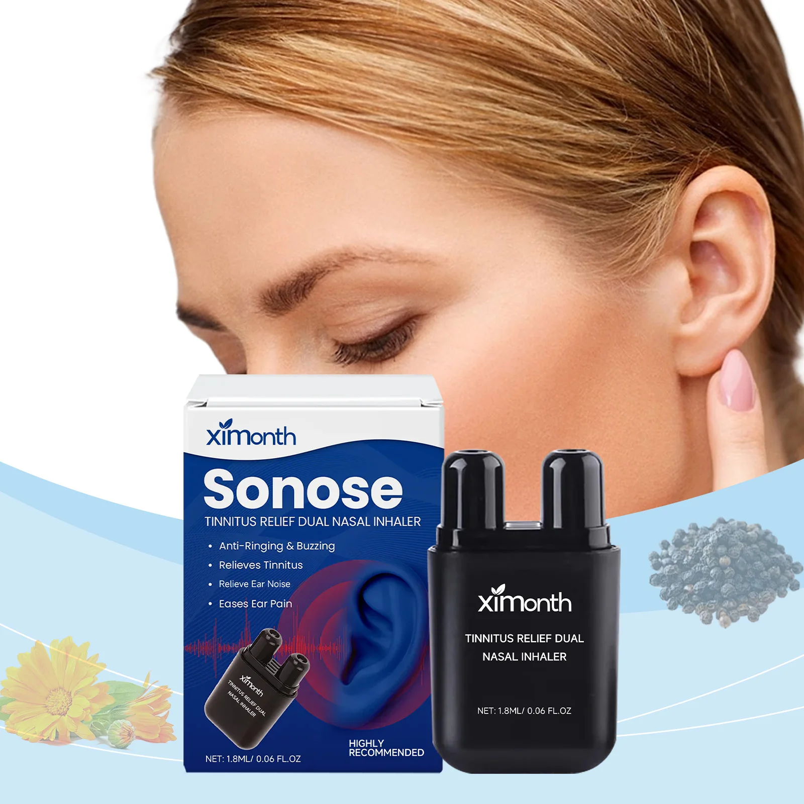 Dual Nasal Inhaler For Tinnitus Relief & Ear Comfort, With Chamomile, Pepper & Mint Extracts For Gentle Aromatherapy