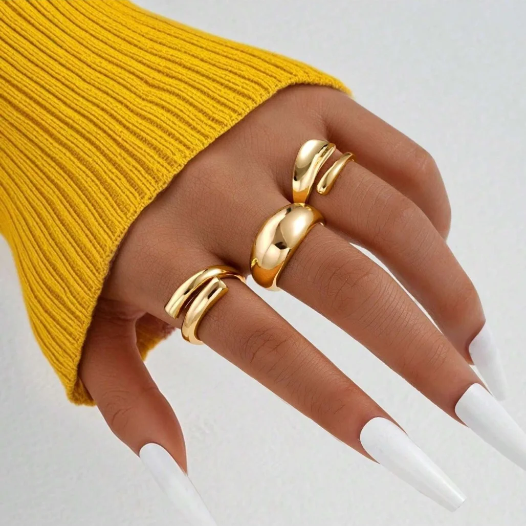 Gold Open Knuckle Rings Set, Irregular Boho Stackable Rings 