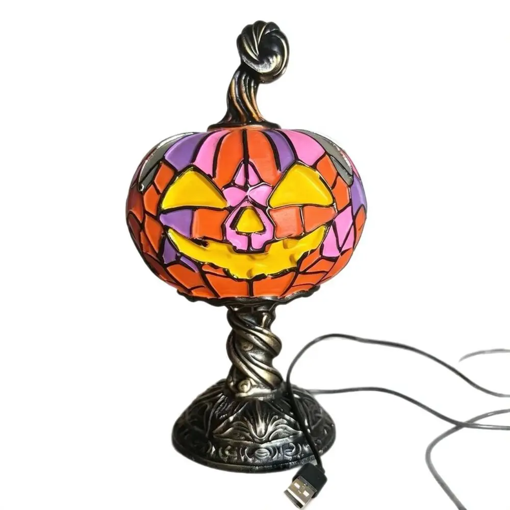 Halloween Pumpkin Ornament Resin Craft Night Light Retro Atmosphere Table Lamp Creative Home Decor Holiday Present