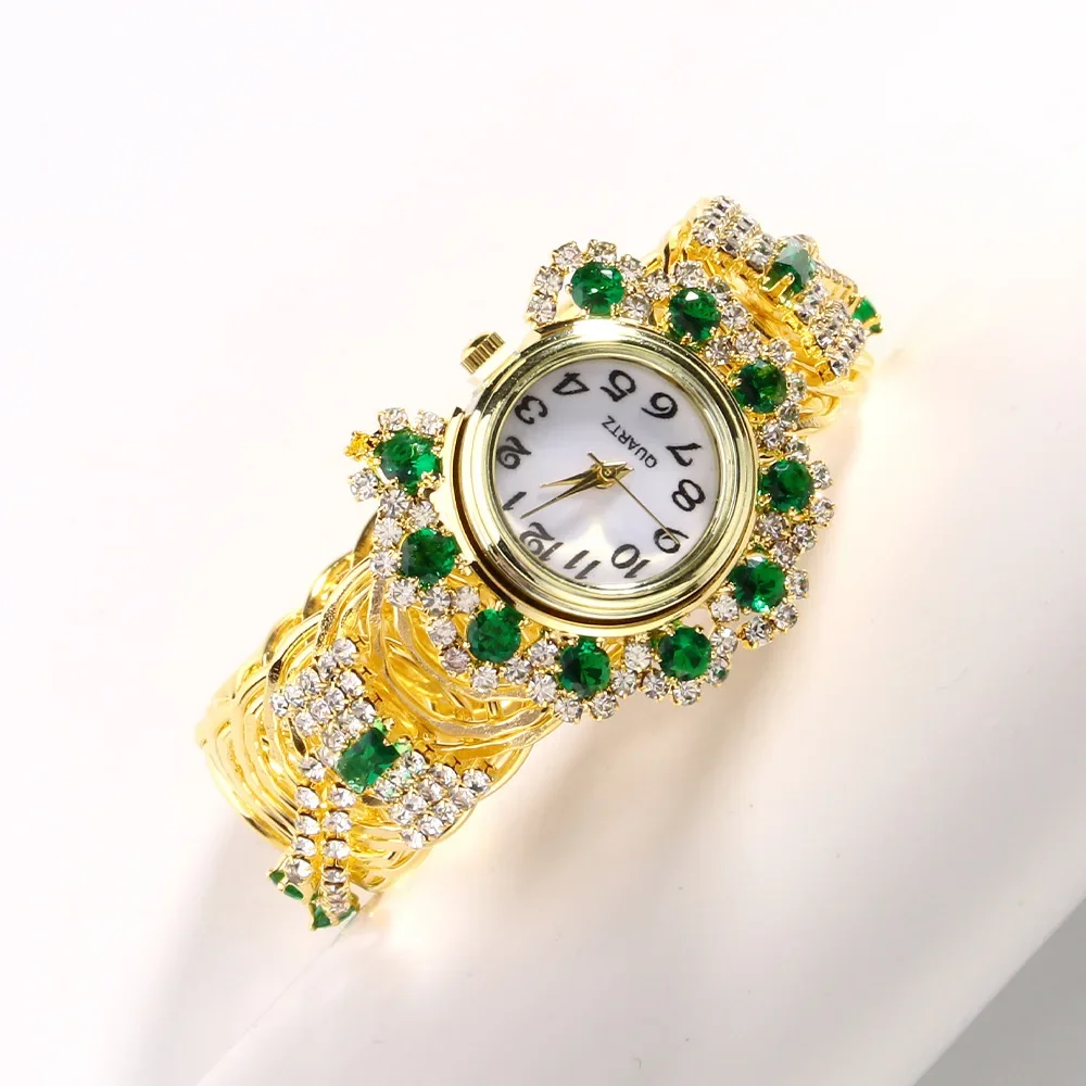 Jam Tangan Gelang Wanita Berlian Antik Modis Jam Tangan Kuarsa Aloi Emas Elegan Mewah Jam Berlian Imitasi Wanita Montre Femme