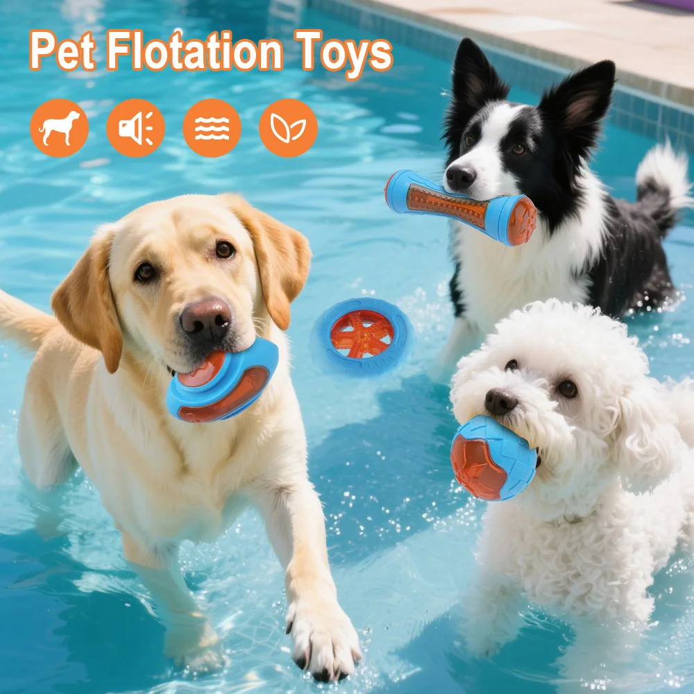 4 piece Dog Pool Float Toy Set - Squeaky and glowing dog water toy, safe and durable TPR interactive dog toy for large dogs
