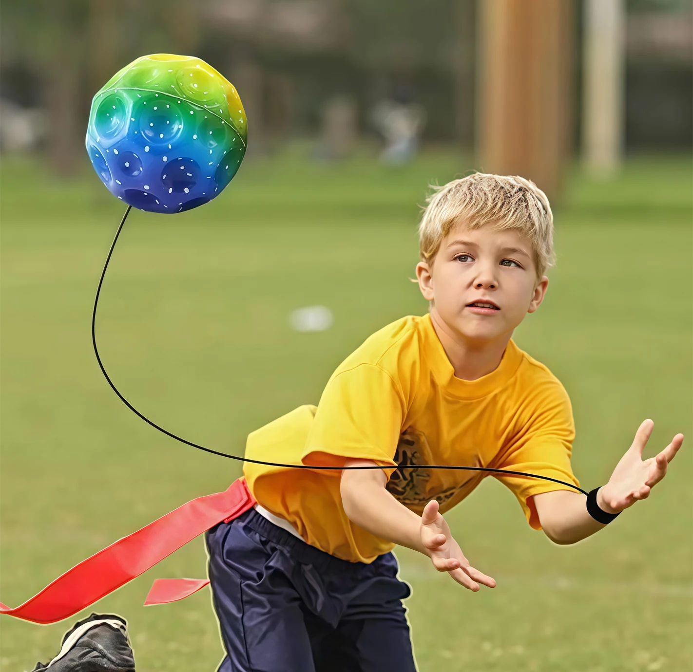 극도로 높게 튀는 달공 – 스트레스 해소 장난감, 손목 스트랩이 있는 야외 스포츠 공, 노인을 위한 장난감, 재미있는 파티 선물