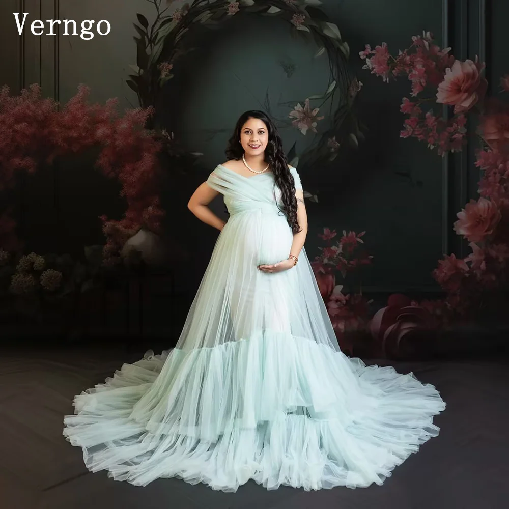 

Verngo Blish Green Tulle Pregnancy Dress V Neck A Line Maternity Dresses Plsu Size Simple Elegant Photoshoot Gowns Customized