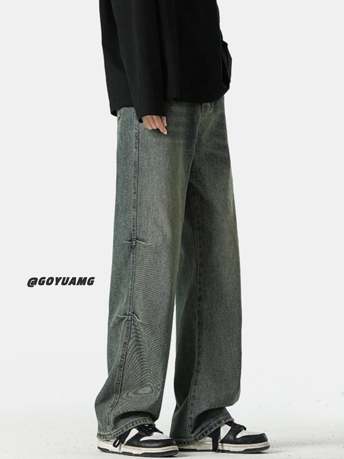 

Retro American Denim Jeans Men's Waed Faded Elastic Loose Wide Leg Long Pants Trendy Straight Tube Pants Youth Faion