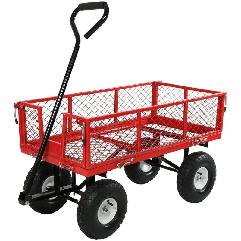 

New 660 Lbs Heavy Duty Utility Steel Mesh Yard Garden Cart Wagon