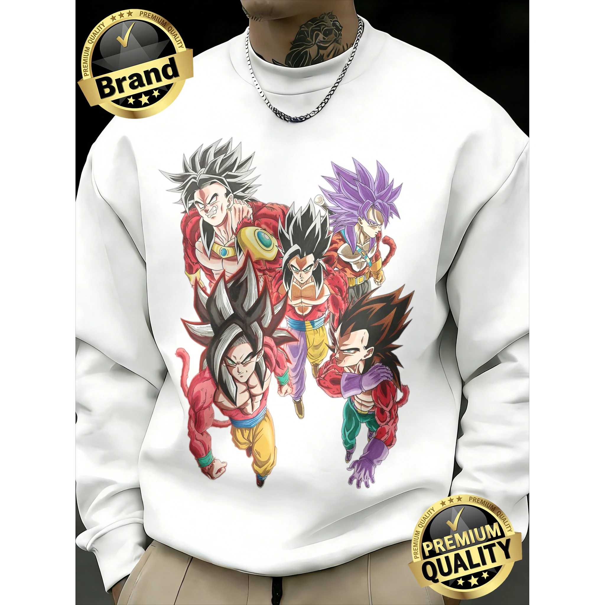 

2026 Fall Dragon Ball Super Saiyan 4 Group Print 100% Cotton Crewneck Sweatshirt, Oversized Fitness Streetwear for Men & Women