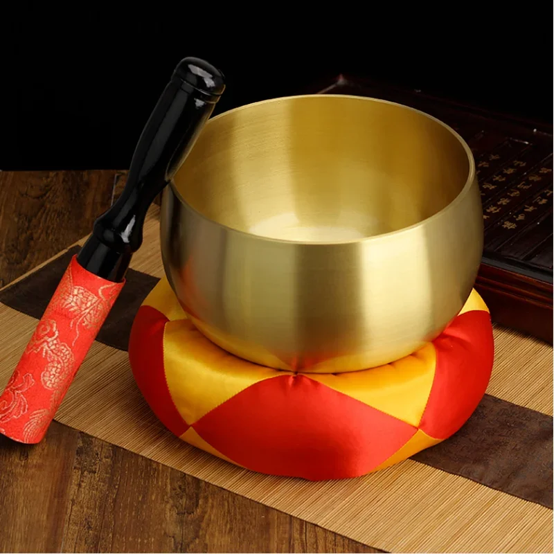 Golden Copper Bowl Buddhist Supplies Practice Buddha Sound Bowls Singing Bowl Set Mat Tibetan Bowls Sacrifice Music Therapy