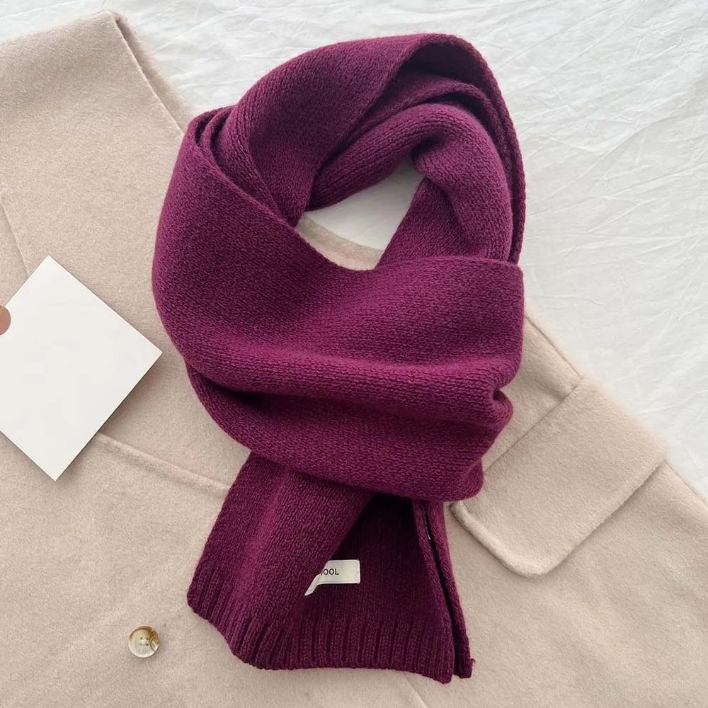 Châle couleur unie tricot laine écharpe doux coupe-vent longue épaissie foulard polyvalent résistant au froid hiver plus chaud écharpe en plein air